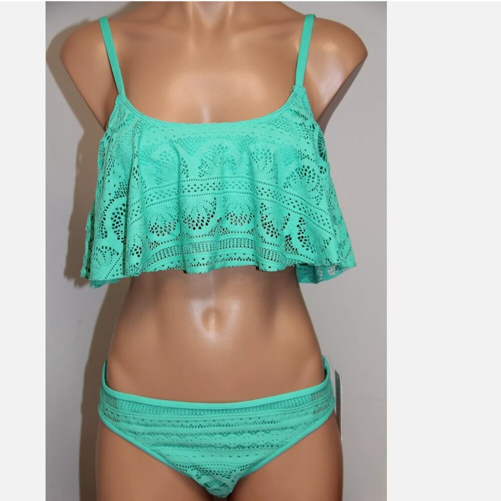 NWT Kenneth Cole Reaction Swimsuit Bikini 2pc Set Sz L Crochet SFM